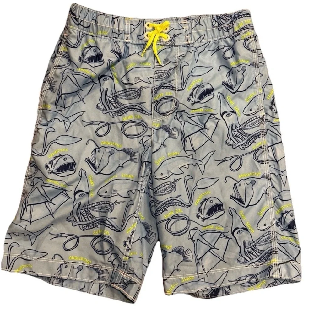Gap Kids Shark Print Swim Trunks Boys XXL 14-16 Blue Mesh Lined